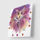 PAARSE KITTEN, CUTE KITTY CAT-PORTRAIT-edelstenen Vierkante Klok (Hoek)