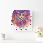 PAARSE KITTEN, CUTE KITTY CAT-PORTRAIT-edelstenen Vierkante Klok (Huis)