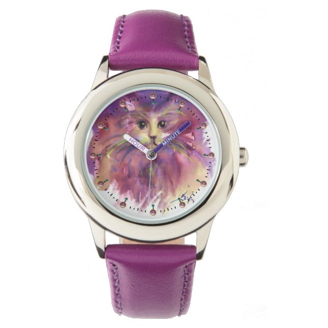 PAARSE KITTEN, CUTE KITTY CAT-PORTRAT HORLOGE (Voorkant)