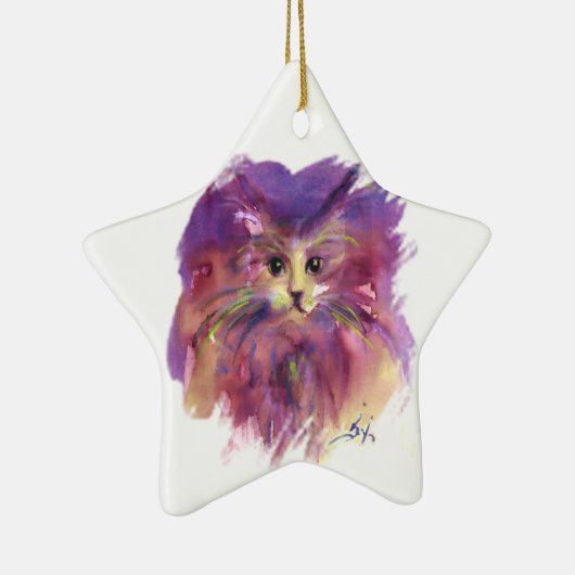 PAARSE KITTEN, KITTY CAT PORTRAIT, Amethyst Gem Keramisch Ornament (Rechts)