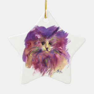 PAARSE KITTEN, KITTY CAT PORTRAIT, Amethyst Gem Keramisch Ornament
