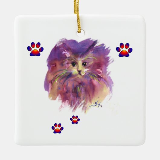 PAARSE KITTEN, KITTY CAT-PORTRAIT, kleurrijke pokk Keramisch Ornament (Voorkant)