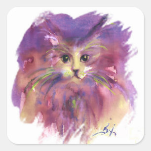 PAARSE KITTEN, KITTY CAT-PORTRAIT, wit Vierkante Sticker