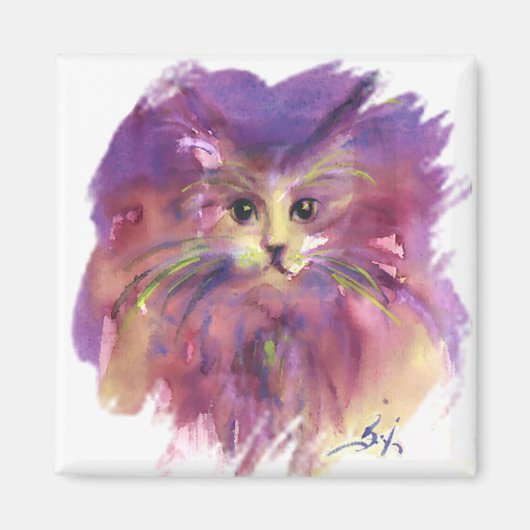 PAARSE KITTEN, KITTY KAT PORTRET MAGNEET (Voorkant)