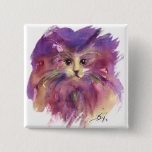 PAARSE KITTEN , KITTY KAT PORTRET VIERKANTE BUTTON 5,1 CM
