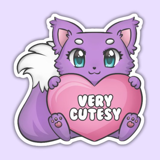 Paarse kitten met hart, zeer schattige Sticker. Sticker