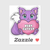 Paarse kitten met hart, zeer schattige Sticker. Sticker (Vel)