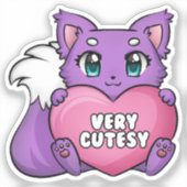 Paarse kitten met hart, zeer schattige Sticker. Sticker (Voorkant)
