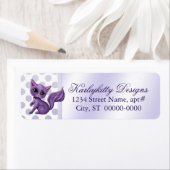 Paarse kitten op Polka Dots Retourlabels Etiket (Insitu)