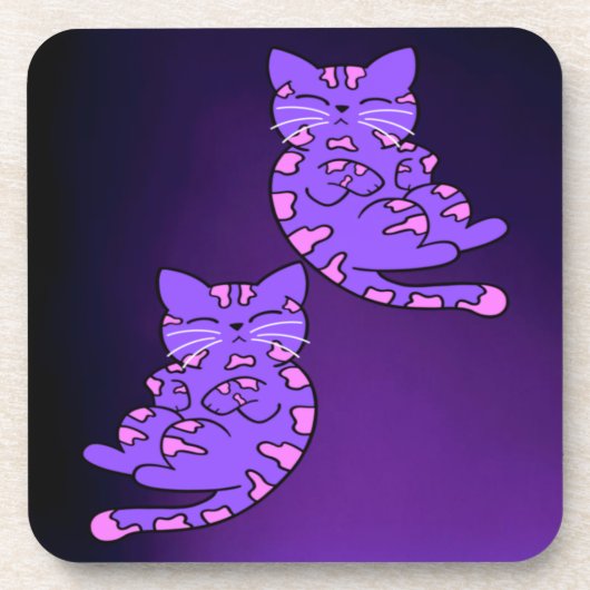 Paarse Kitten Twins 2 Bier Onderzetter (Voorkant)