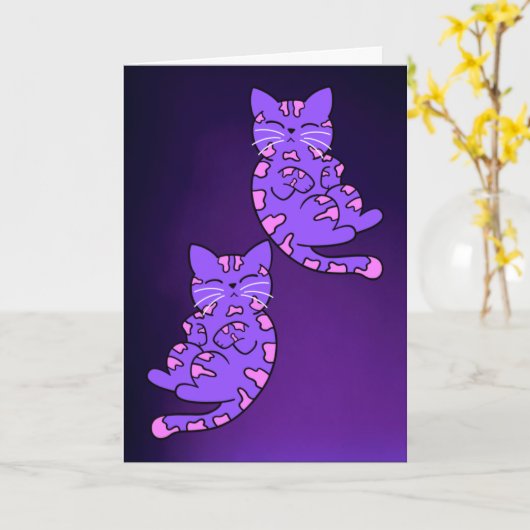 Paarse Kitten Twins 2 Kaart (Gele Bloem)