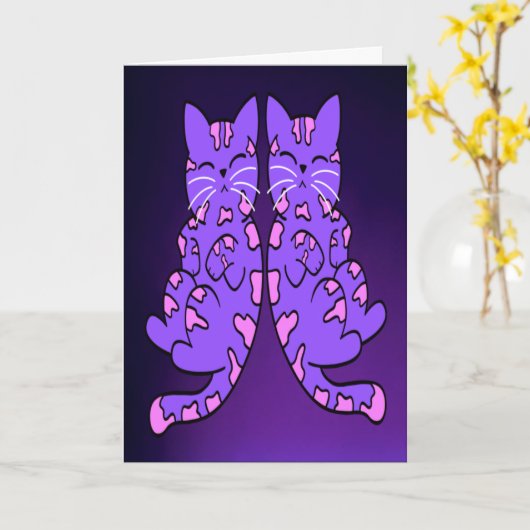 Paarse Kitten Twins Kaart (Gele Bloem)