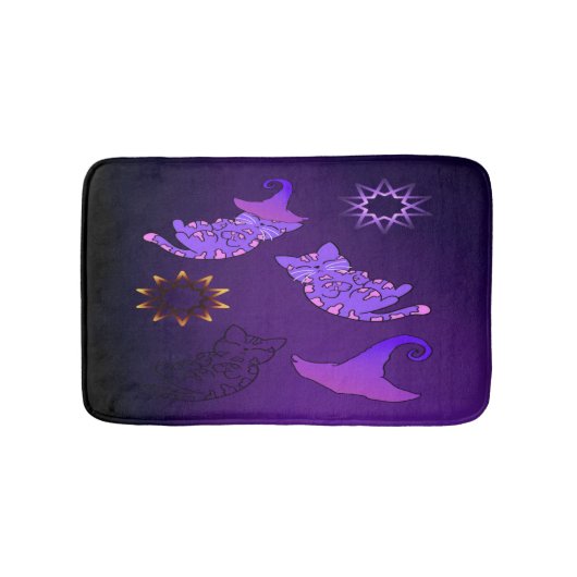 Paarse Kittens met hekse Petten en sterren Badmat (Voorkant)