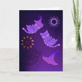 Paarse Kittens met hekse Petten en sterren Kaart (Voorkant)