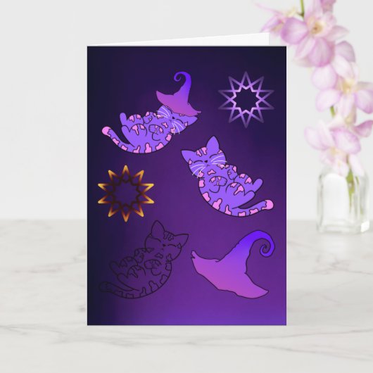 Paarse Kittens met hekse Petten en sterren Kaart (Orchidee)