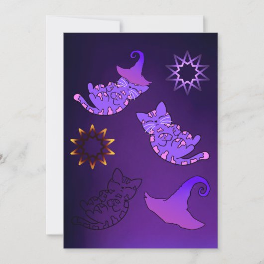 Paarse Kittens met hekse Petten en sterren Kaart (Voorkant)