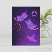 Paarse Kittens met hekse Petten en sterren Kaart (Staand voorkant)