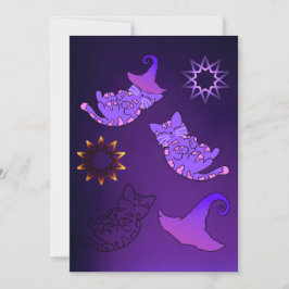 Paarse Kittens met hekse Petten en sterren Kaart