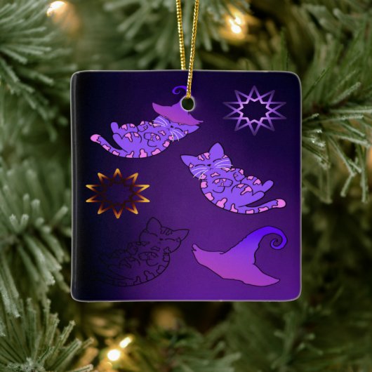 Paarse Kittens met hekse Petten en sterren Keramisch Ornament (Boom)