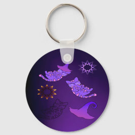 Paarse Kittens met hekse Petten en sterren Sleutelhanger