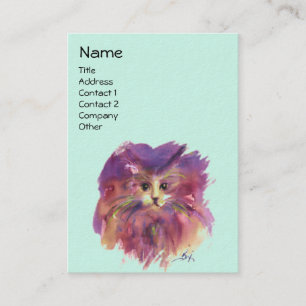 PAARSE KITTY,POES PORTRET, Turkoois Groen Visitekaartje