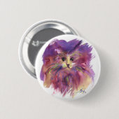 PAARSE KITTY ,POES PORTRET,Wit Ronde Button 5,7 Cm (Voorkant /achterkant)