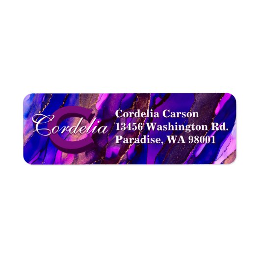 Paarse klankkast met koper etiket (Voorkant)