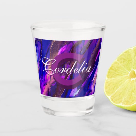 Paarse klankkast met koper shot glas (Voorkant)