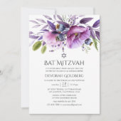 Paarse Klaproos Bloemige Bat Mitzvah Kaart (Voorkant)