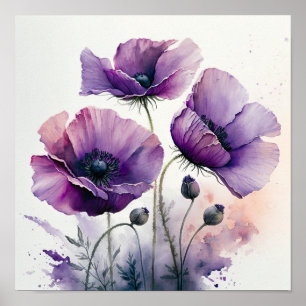 Paarse Klaprozen Bloemen Kunstprint Poster