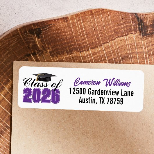 Paarse klas van 2026 afstudeeradres etiket