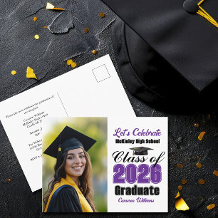 Paarse klas van 2026 foto afstudeerfeest uitnodiging briefkaart