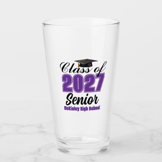 Paarse Klas van 2027 Senior Aangepaste Middelbare Glas (Voorkant)