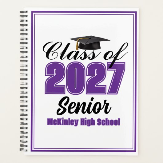 Paarse Klas van 2027 Senior Aangepaste Middelbare  Planner (Voorkant)