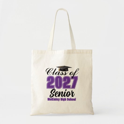 Paarse Klas van 2027 Senior Aangepaste Middelbare Tote Bag (Voorkant)