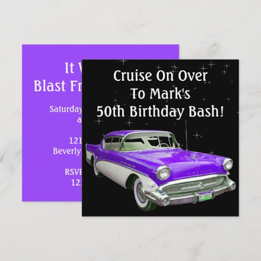 Paarse Klassieke musculus Auto Birthday Bash Kaart (Voorkant / Achterkant)
