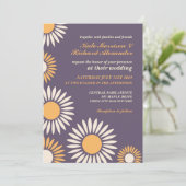 Paarse Klassieke Retro Zonnebloem Trouw Uitnodigin Kaart (Staand voorkant)
