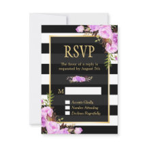 Paarse klassy Floral Black White Stripes RSVP