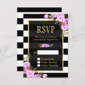 Paarse klassy Floral Black White Stripes RSVP (Voorkant / Achterkant)