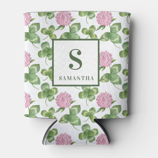 Paarse klaver | Monogram St Patrick's Day Blikjeskoeler (Voorkant)