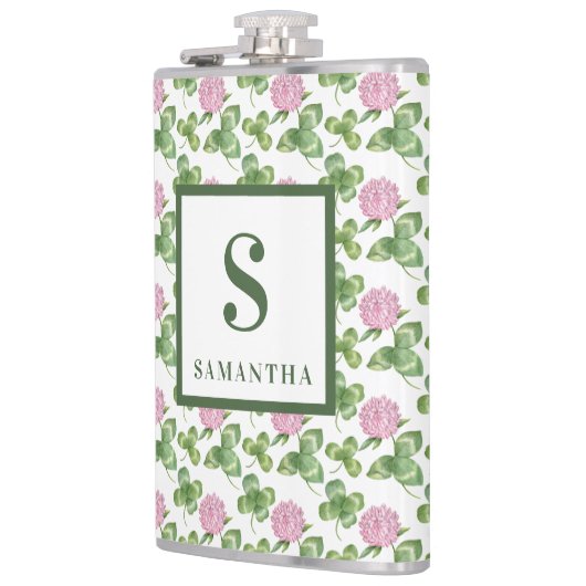 Paarse klaver | Monogram St Patrick's Day Heupfles (Links)