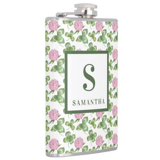 Paarse klaver | Monogram St Patrick's Day Heupfles (Rechts)