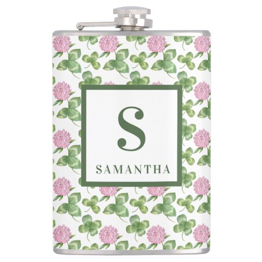 Paarse klaver | Monogram St Patrick's Day Heupfles (Voorkant)