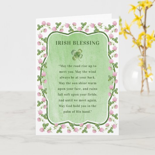 Paarse klaver | St Patrick's Day Ierse zegen Kaart (Gele Bloem)
