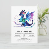 Paarse kleine draak digitale meisje verjaardag kaart (Staand voorkant)