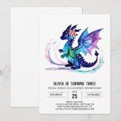 Paarse kleine draak digitale meisje verjaardag kaart (Voorkant / Achterkant)