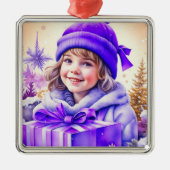  Paarse kleine meisje kerst gepersonaliseerd Metalen Ornament (Voorkant)