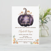 Paarse kleine pompoen, herfstbladeren Baby shower Kaart (Staand voorkant)