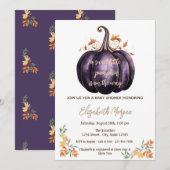 Paarse kleine pompoen, herfstbladeren Baby shower Kaart (Voorkant / Achterkant)