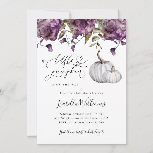 Paarse kleine pompoen rustiek Baby shower Kaart (Voorkant)